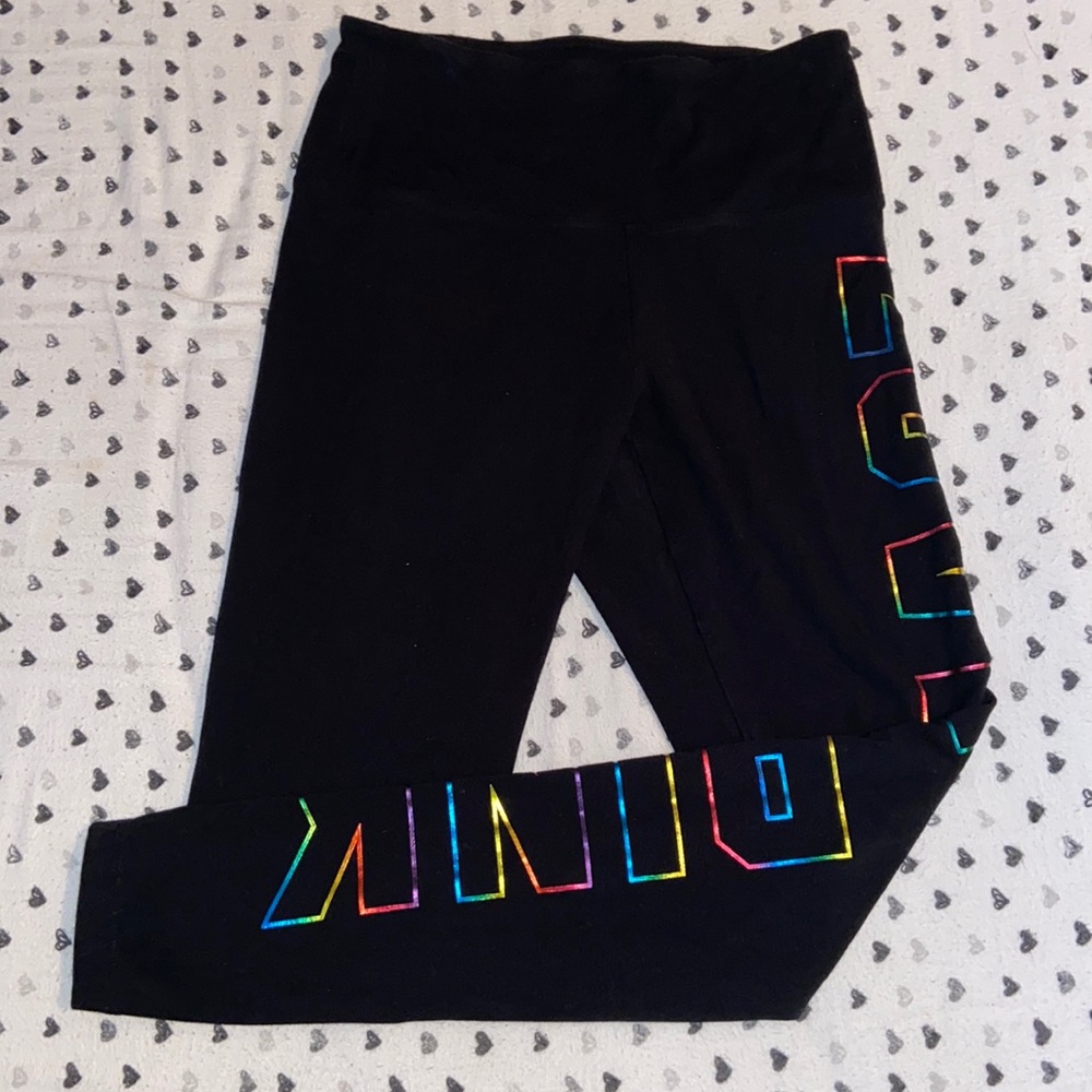 Pink leggings rainbow writing!